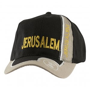 Baseball Cap with Jerusalem and Menorah Design - Black