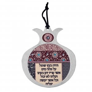 Dorit Judaica Brushed Steel Pomegranate Wall Decoration - Hebrew Psalm Blessing