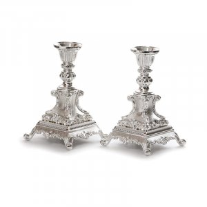 Silver Plated Shabbat Candlesticks - Decorative Design