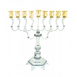 Chanukah Menorah with Graceful Branches and Gold Cups - Nickel Plated