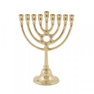 Yair Emanuel Classic Glossy Hanukkah Menorah with Star of David - 9" Height
