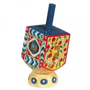 Yair Emanuel Hand Painted Wood Dreidel on Stand Small - Oriental Design