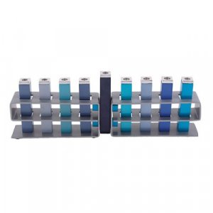 Yair Emanuel Contemporary Menorah Frame with Colored Rods - Blue