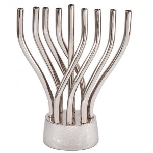 Yair Emanuel Flames Image Chanukah Menorah - Silver Tone
