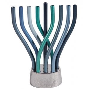Yair Emanuel Flames Image Chanukah Menorah - Shades of Blue