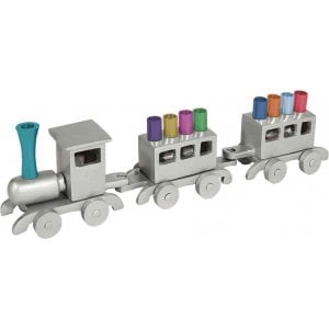 Yair Emanuel Anodized Aluminum Child's Train Hanukkah Menorah - Silver