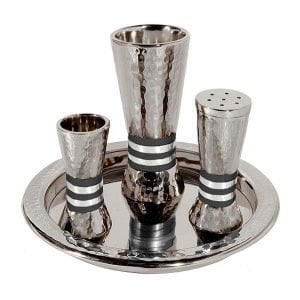 Yair Emanuel Hammered Aluminum Cone Shaped Havdalah Set - Silver and Black Bands