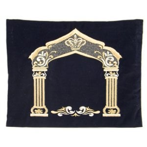 Dark Blue Velvet Tallit & Tefillin Bags - Gold Pillars