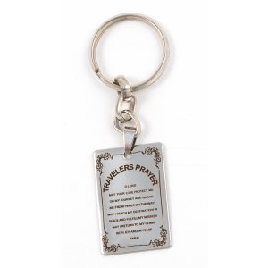 Dog Tag Key Ring, Framed Travelers Prayer in English - Stainless Steel