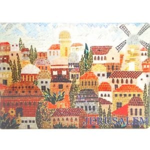 Ceramic Magnet - Colorful Jerusalem and its Landmark Windmill