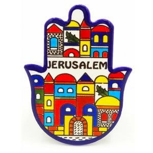 Ceramic Hamsa Magnet - Colorful Jerusalem Images