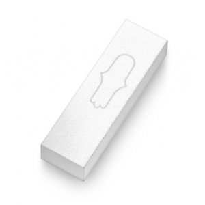 Adi Sidler Anodized Aluminum Car Mezuzah, Engraved Hamsa - White