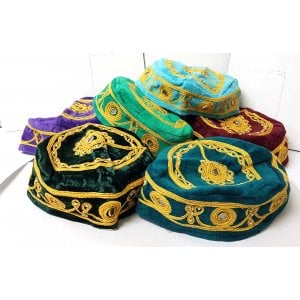 Pack of 3 Velvet and Gold Bucharian Kippah - Assorted Colors