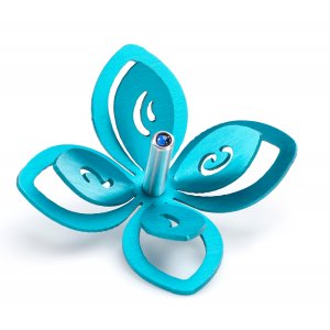 Adi Sidler Anodized Aluminum Chanukah Dreidel, Flower Design - Turquoise