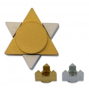 Avner Agayof Anodized Aluminum Travel Shabbat Candlesticks, Star of David - Gold