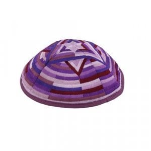 Yair Emanuel Embroidered Kippah, Large Star of David and Circular Bands - Purple