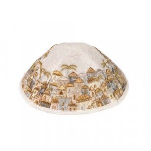 Yair Emanuel Kippah, Embroidered Jerusalem Vistas - Gold and Silver