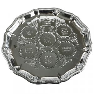 Ornamental Seder Plate with Decorative Frame – Nickel Covered Metal