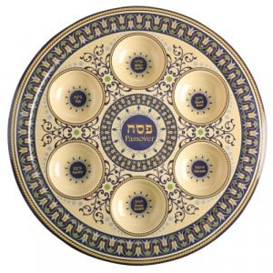 Blue and Off White Bamboo Fiber Seder Plate