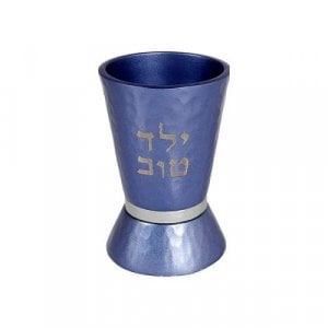 Yair Emanuel Boy's Yeled Tov Good Boy Small Blue Kiddush Cup - Silver Band