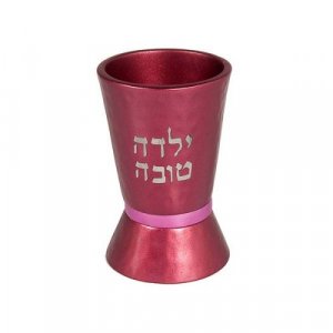 Yair Emanuel Girls Yalda Tova Good Girl Small Maroon Kiddush Cup - Pink Band