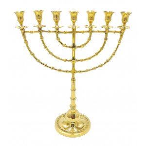 Extra Large 7-Branch Menorah - Gold Colored Brass 18 Inches