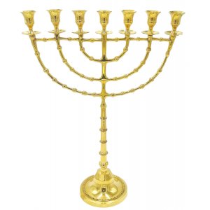 Extra Large Decorative Seven Branch Menorah, Gleaming Gold Brass – 22"