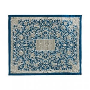 Yair Emanuel Full Embroidery Challah Cover, Flowers - Silver and Blue