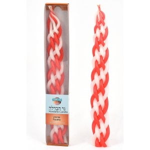 Handmade Braided Beeswax Havdalah Candle - Red and White