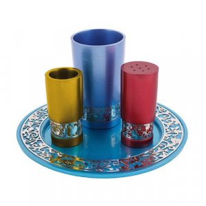 Yair Emanuel Aluminum Havdalah Set with Silver Pomegranates Band - Multicolor