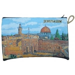 Colorfully Embroidered Tote Bag with Jerusalem Design, Zippered Fabric