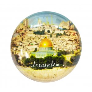 Rounded Glass Magnet - Jerusalem Skyline with Dome of the Rock