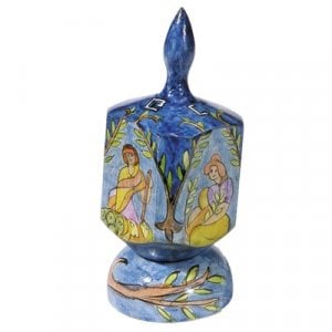 Yair Emanuel Large Hand Painted Wood Dreidel on Stand - Bible Figures