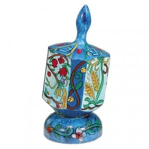 Yair Emanuel Large Hand Painted Wood Dreidel on Stand - Seven Species