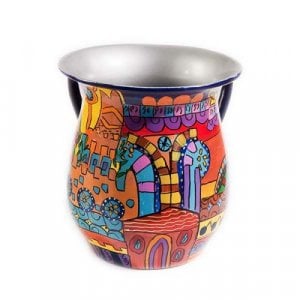 Yair Emanuel Hand Painted Metal Netilat Yadayim Wash Cup - Oriental Jerusalem