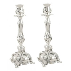 Silver Plated Candlesticks on Stem with Floral Engravings - 11.5 Inches