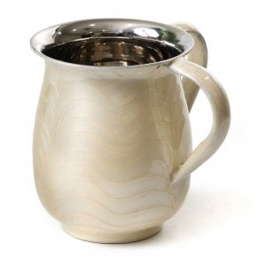 Stainless Steel Netilat Yadayim Wash Cup, Wave Design - Ivory
