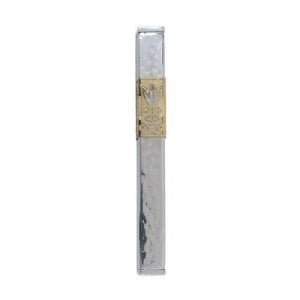 Yair Emanuel Hammered Metal Mezuzah Case, Cutout Flower - Silver and Gold
