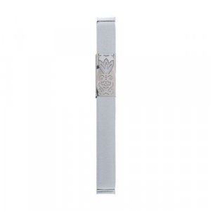 Yair Emanuel Anodized Aluminum Mezuzah Case, Decorative Cutout Flower - Gray