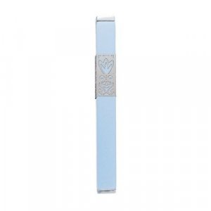 Yair Emanuel Anodized Aluminum Mezuzah Case, Decorative Cutout Flower - Blue