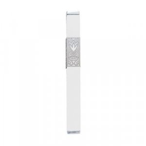 Yair Emanuel Anodized Aluminum Mezuzah Case, Decorative Flower - White