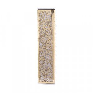 Yair Emanuel Wide Mezuzah Case, Cutout Pomegranates and Flowers - Copper