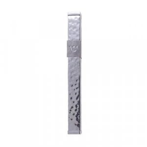 Yair Emanuel Stainless Steel Mezuzah Case, Cutout Shin Letter - Hammered Silver