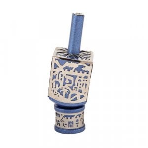 Yair Emanuel Metal Cutout Dreidel Jerusalem Design - Blue