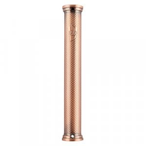 Metal Mezuzah case, Textured Diamond Design - Copper Color