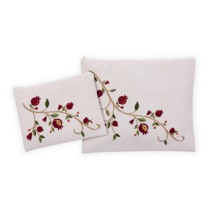 Ronit Gur Impala Tallit and Tefillin Bags Off-White - Embroidered Pomegranates