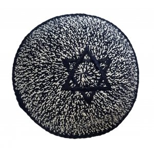 Dark Blue and White Star of David Knitted Kippah