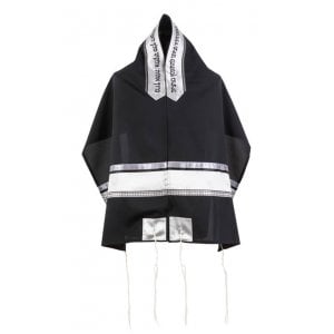 Ronit Gur Black Tallit Set With Silver and White Stripes