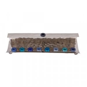 Yair Emanuel Hammered Aluminum Hanukkah Menorah Wave Design  Shades of Blue