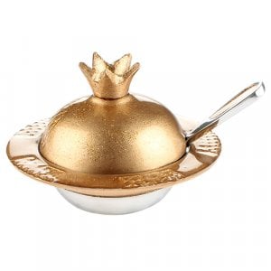 Aluminum Honey Dish with Pomegranate Lid and Spoon - Gold